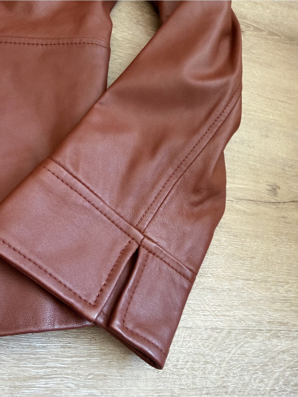Denim & Company Leather Cognac Brown Tan Moto Jacket SZ S - Picture 3 of 11